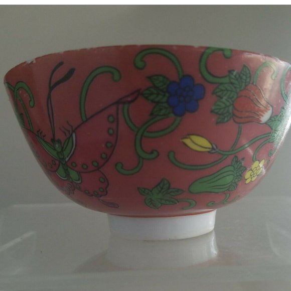 Vintage Japanese Porcelain Rice Bowl Butterflies w/Red Rising Sun mark - Picture 4 of 8